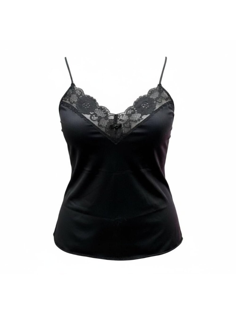 Women's Slip Cami Vintage Black Lace Trim Nylon Camisole Size Medium Made In USA